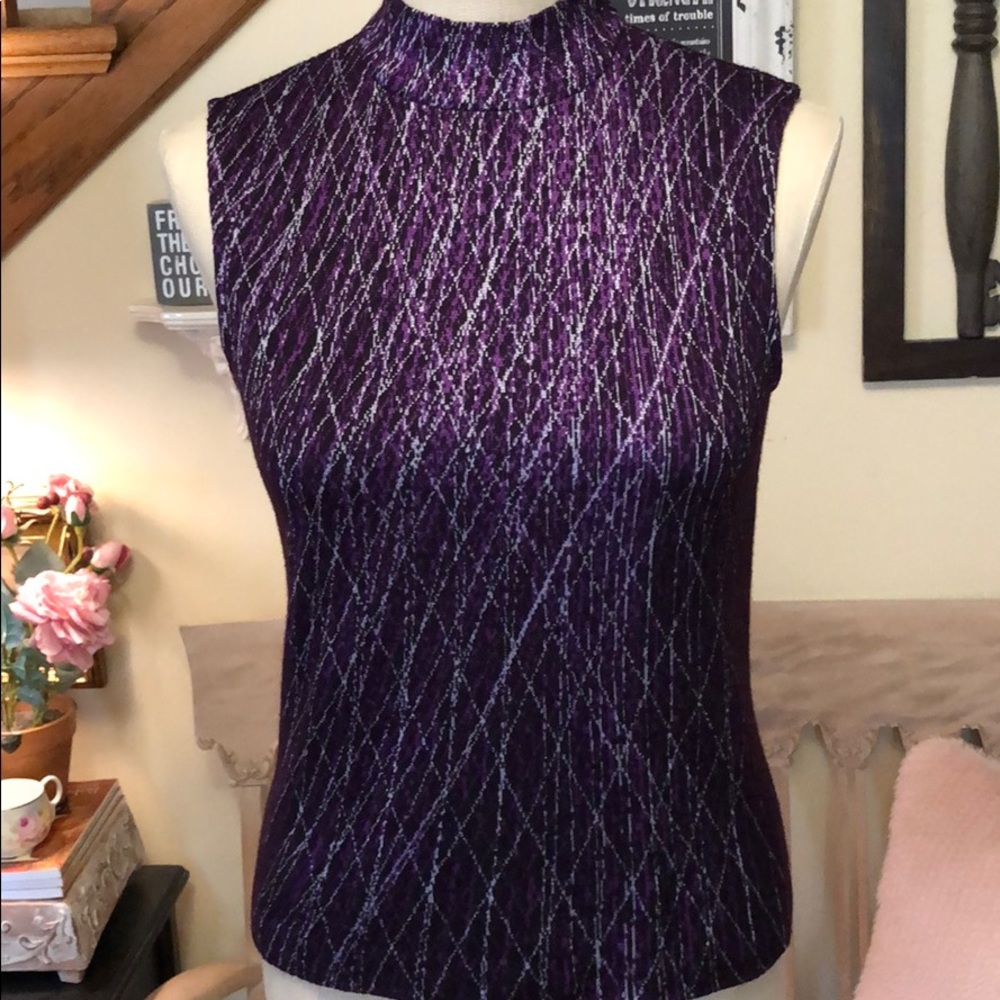 St. John Novelty Knit, High Neck, Sleeveless Shell